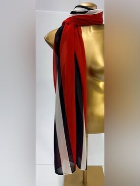 La Blanca Vintage Sheer Scarf Red Black Ivory Striped Lightweight Wrap